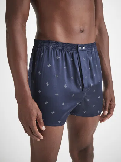 Derek Rose Men's Classic Fit Boxers Silk Satin Navy Sailor's Knot Print