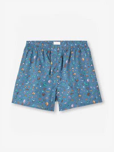 Derek Rose Men's Classic Fit Boxers Cotton Batiste Blue Sea Friends Print