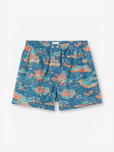 Derek Rose Men's Classic Fit Boxers Cotton Batiste Multi Fisherman's Scenic Print