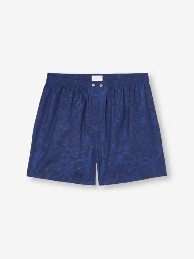 Derek Rose Men's Classic Fit Boxers Cotton Jacquard Navy Jungle Paisley Pattern