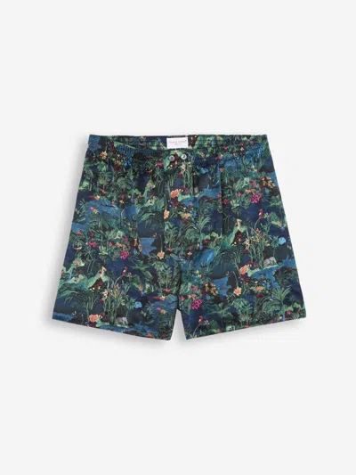 DEREK ROSE DEREK ROSE MEN'S CLASSIC FIT BOXERS SILK SATIN MULTI MIDNIGHT JUNGLE PRINT