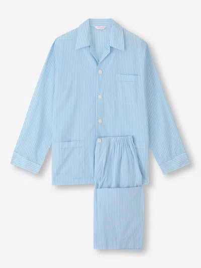 Derek Rose Men's Classic Fit Pyjamas Amalfi 21 Cotton Batiste Blue
