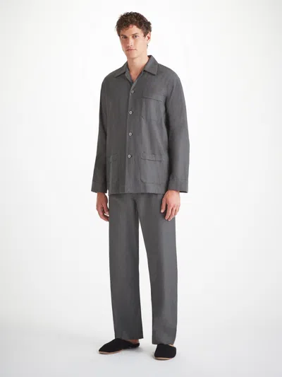 Derek Rose Men's Classic Fit Pyjamas Balmoral Brushed Cotton Charcoal