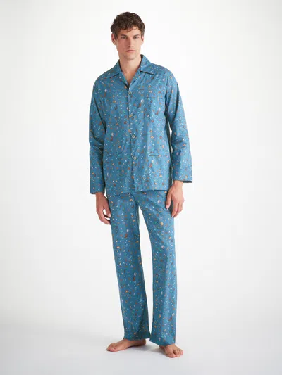Derek Rose Men's Classic Fit Pyjamas Cotton Batiste Blue Sea Friends Print