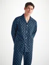 Derek Rose Men's Classic Fit Pyjamas Cotton Batiste Navy Badge Print In Navy