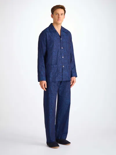 Derek Rose Men's Classic Fit Pyjamas Cotton Jacquard Navy Jungle Paisley Pattern