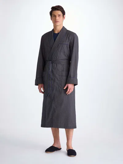 Derek Rose Men's Dressing Gown Cotton Batiste Navy Jungle Leaf Print
