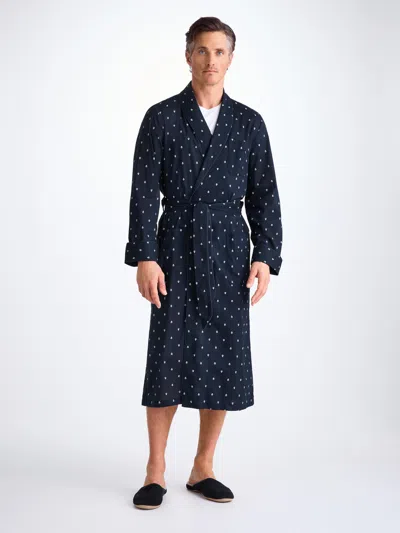 Derek Rose Men's Dressing Gown Cotton Batiste Navy Paisley Motif