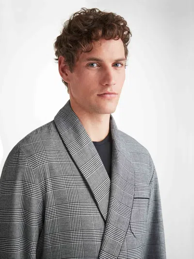 Derek Rose Men's Dressing Gown Kelburn 42 Brushed Cotton Black