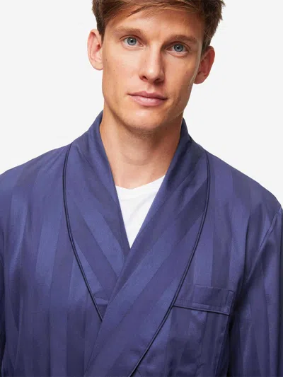 Derek Rose Men's Dressing Gown Lingfield Cotton Navy