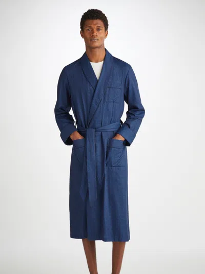 Derek Rose Men's Dressing Gown Paris 27 Cotton Jacquard Navy