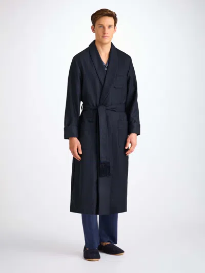 Derek Rose Men's Dressing Gown Westminster 2 Wool Navy