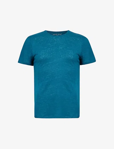 Derek Rose Mens Green Jordan Short-sleeved Linen T-shirt In Teal