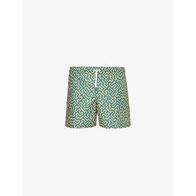 Derek Rose Mens Green Tropez Brand-embroidered Swim Shorts