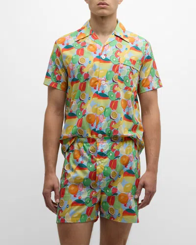 Derek Rose Men's Ledbury 49 Short Cotton Pajama Set In Multi Coloured