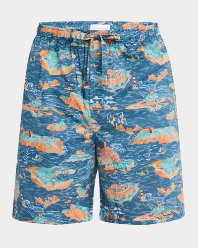 Derek Rose Men's Ledbury Seascape Cotton Lounge Shorts In Pattern