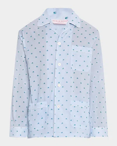 Derek Rose Men's Ledbury Striped Elephant-print Pajama Set