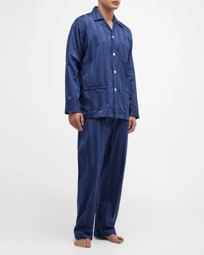 Derek Rose Men's Lingfield Two-piece Long Pajama Set In Blue