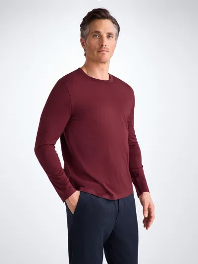 Derek Rose Men's Long Sleeve T-shirt Barny Pima Cotton Burgundy