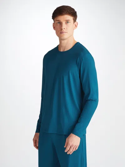 Derek Rose Men's Long Sleeve T-shirt Basel Micro Modal Stretch Poseidon Blue