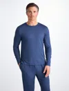 Derek Rose Men's Long Sleeve T-shirt Basel Micro Modal Stretch Sapphire In Blue