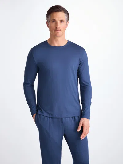 Derek Rose Men's Long Sleeve T-shirt Basel Micro Modal Stretch Sapphire In Blue