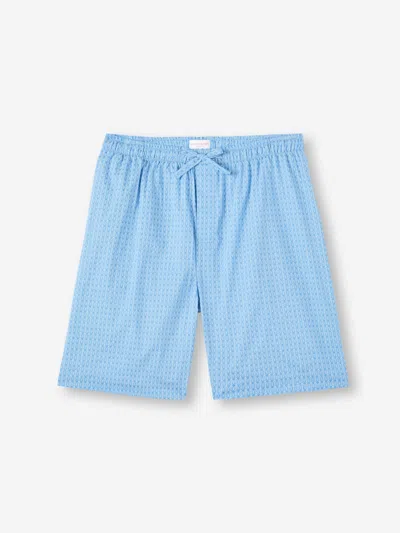 Derek Rose Men's Lounge Shorts Cotton Batiste Blue Jungle Leaf Print