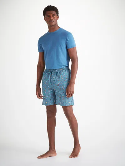 Derek Rose Men's Lounge Shorts Cotton Batiste Blue Sea Friends Print