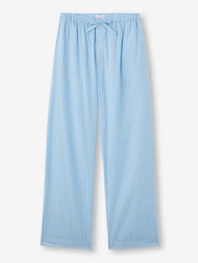 Derek Rose Men's Lounge Trousers Amalfi 21 Cotton Batiste Blue
