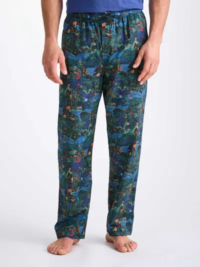 DEREK ROSE DEREK ROSE MEN'S LOUNGE TROUSERS COTTON BATISTE MULTI MIDNIGHT JUNGLE PRINT