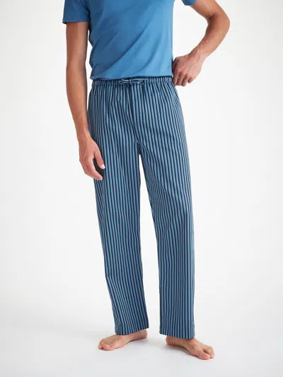 Derek Rose Mens Wellington Straight-leg Relaxed-fit Cotton Pyjama Trousers Blue
