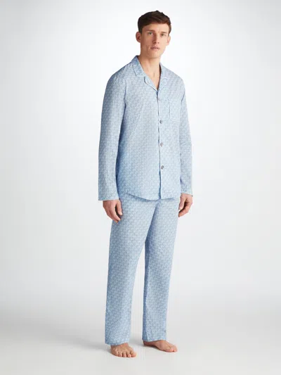 Derek Rose Men's Modern Fit Pyjamas Ledbury 72 Cotton Batiste Blue