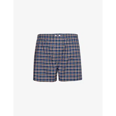 Derek Rose Mens Navy Barker Check-print Mid-rise Cotton Boxer Shorts