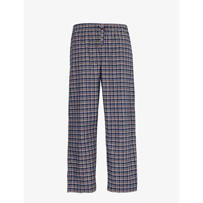 Derek Rose Mens Navy Barker Checked Cotton Pyjama Trousers