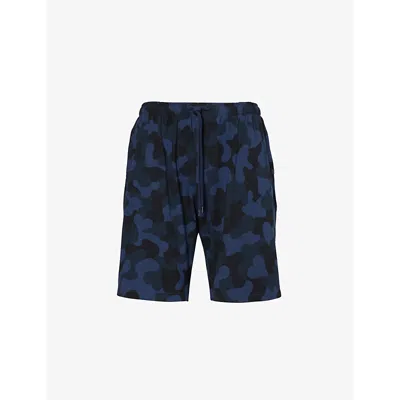Derek Rose Mens Navy London Camouflage-print Stretch-woven Pyjama Shorts