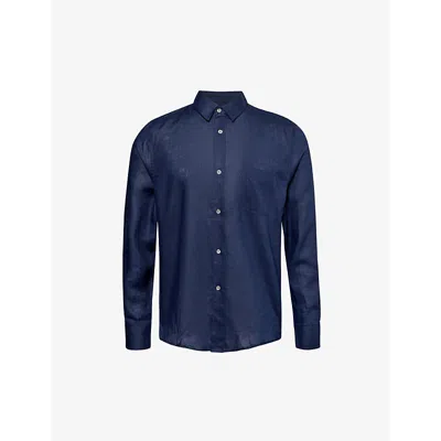 Derek Rose Mens Navy Monaco Regular-fit Linen Shirt