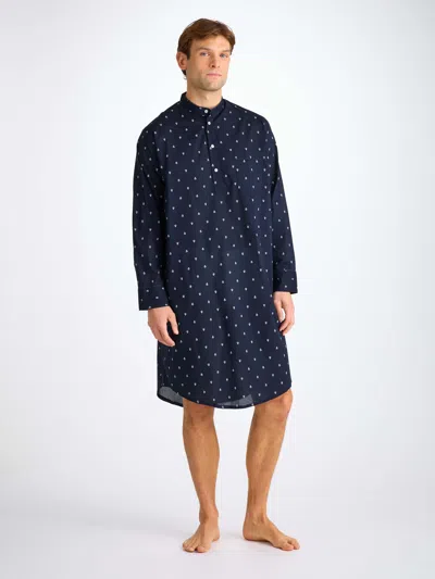Derek Rose Men's Nightshirt Cotton Batiste Navy Paisley Motif