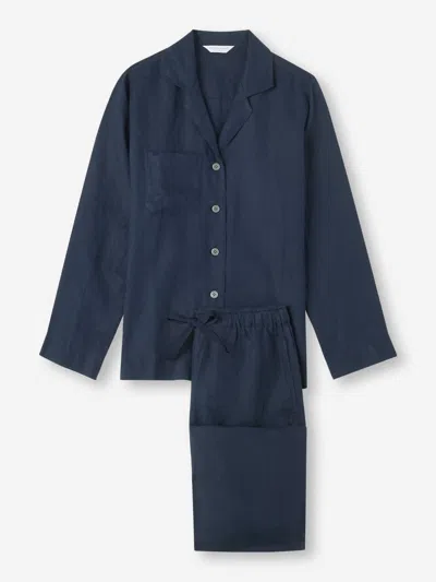 Derek Rose Men's Pyjamas Sicily Linen Navy