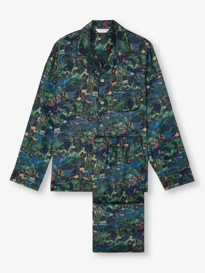 Derek Rose Men's Pyjamas Silk Satin Multi Midnight Jungle Print