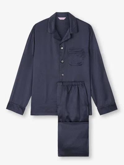 Derek Rose Men's Pyjamas Silk Satin Navy Micro Dot Print In Blue