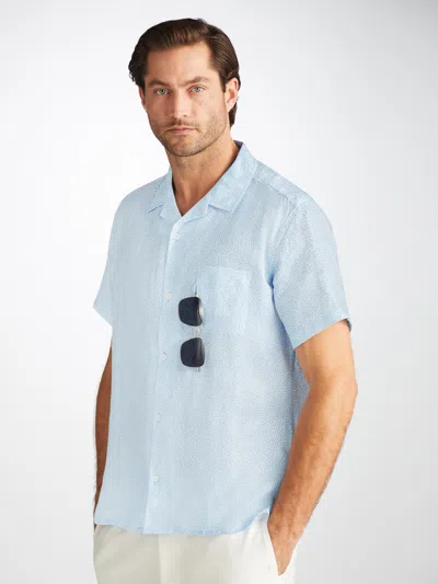 Derek Rose Men's Short Sleeve Shirt Milan 24 Linen Blue