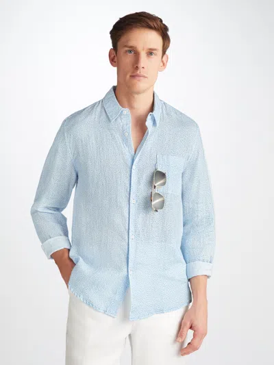 Derek Rose Linen Milan Print Shirt In Blue