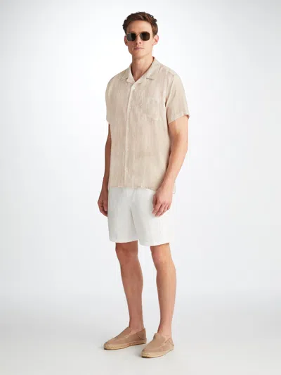 Derek Rose Men's Short Sleeve Shirt Milan 24 Linen Sand