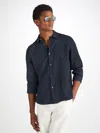 Derek Rose Men's Shirt Milan 25 Linen Navy In Navy