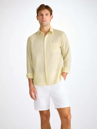 Derek Rose Men's Shirt Monaco Linen Buttermilk In Yellow