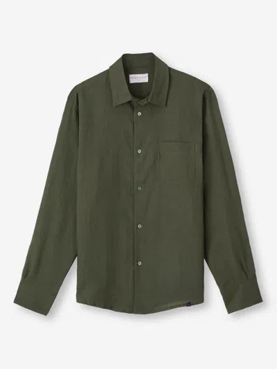 Derek Rose Men's Shirt Monaco Linen Khaki In Brown