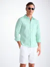Derek Rose Men's Shirt Monaco Linen Mint Green In Green