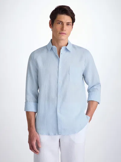 Derek Rose Men's Shirt Monaco Linen Sky Blue
