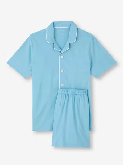 Derek Rose Men's Short Pyjamas Basel Micro Modal Stretch Ocean Blue