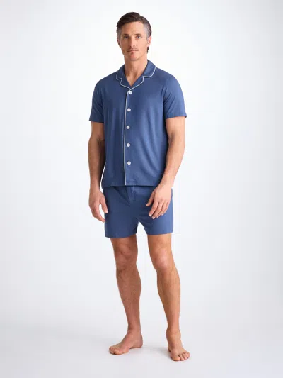 Derek Rose Men's Short Pyjamas Basel Micro Modal Stretch Sapphire In Blue